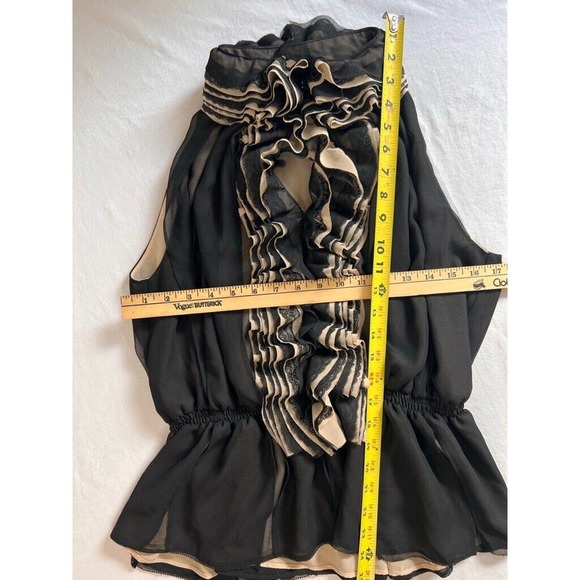 Robert Rodriguez Womens Blouse Black Sleeveless Keyhole Neck Ruffles Chiffon M - Picture 4 of 10